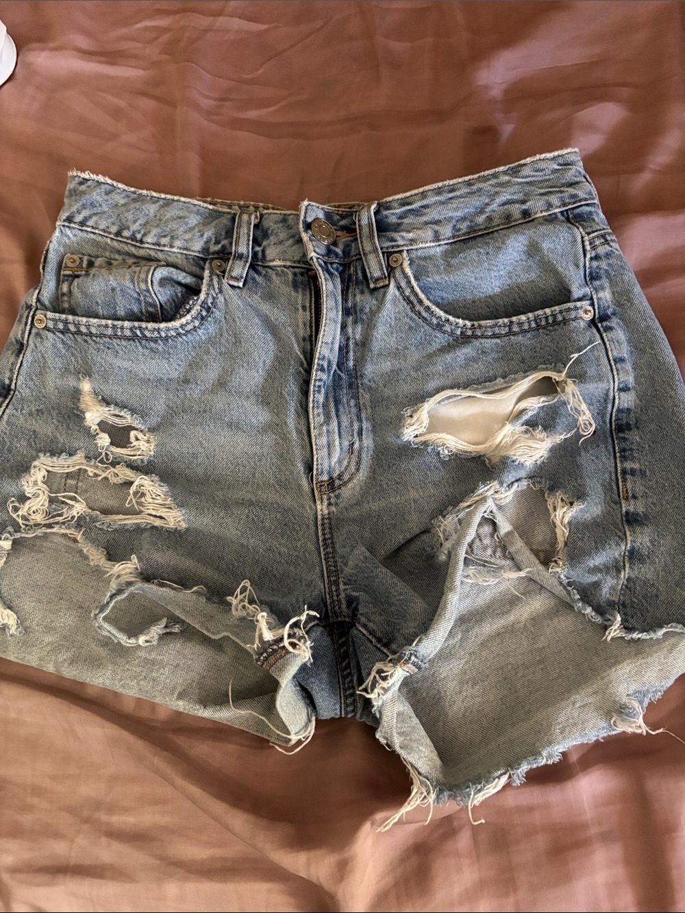 Garage Light Blue Distressed Ripped Denim Shorts
